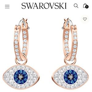 Swarvowski Evil eye, Blue, Rose gold-tone plated hoops earring